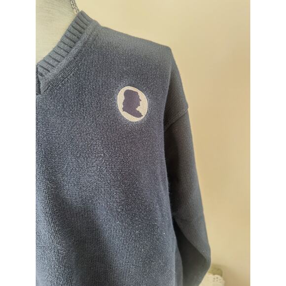 LL Bean Vintage Mens Unisex Silhouette Cotton V Neck Blue Navy Sweater XL - Picture 2 of 8